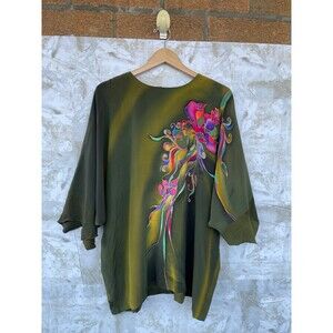 Yolanda Lorente Womens 100% Silk Painted size 1 X dolman blouse